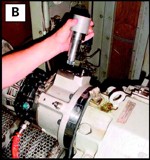 Fig B: Locked access plate removed and turning tool being inserted into clutch.